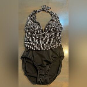 Magicsuit Black and White One Piece Swimsuit with Polka Dot Halter